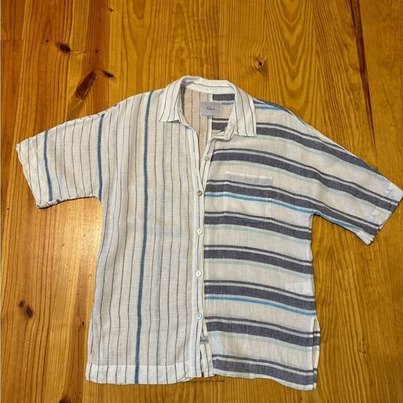 Rails Finley Shirt Mixed Agean Blue Stripe Linen Blend Women’s SIZE SMALL - Picture 6 of 14